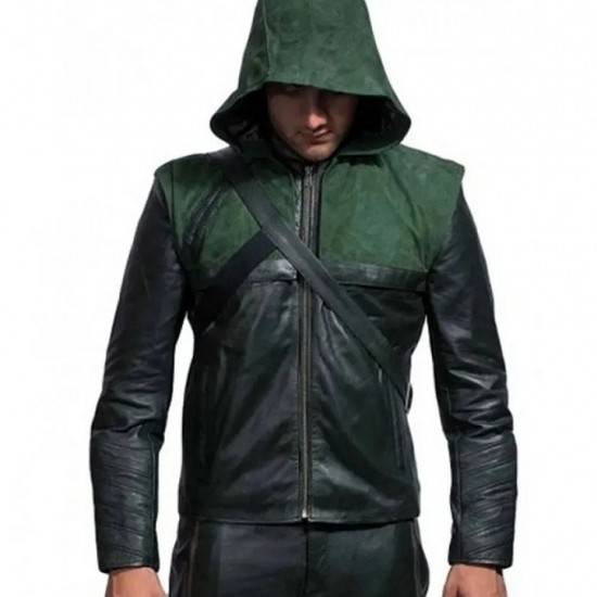 Stephen Amell Arrow Green Hooded Jacket with Quiver Costume