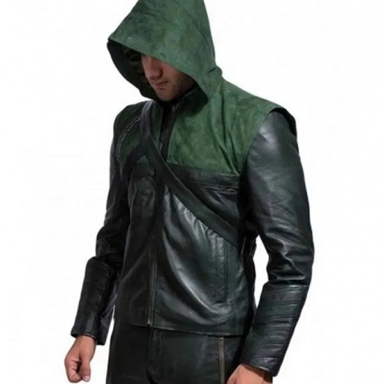 Stephen Amell Arrow Green Hooded Jacket with Quiver Costume