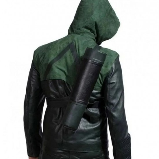 Stephen Amell Arrow Green Hooded Jacket with Quiver Costume