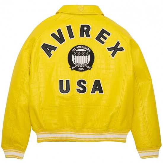 Yellow Icon Croc Avirex Limited Edition Leather Jacket