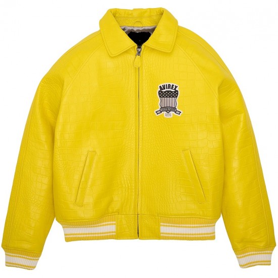 Yellow Icon Croc Avirex Limited Edition Leather Jacket