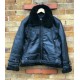 Mens Black Real Leather Real Fur Coat B3 Pilot Military Bomber Leather Jacket 