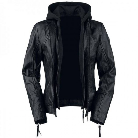 Womens Batwoman Black Leather Jacket With Hood