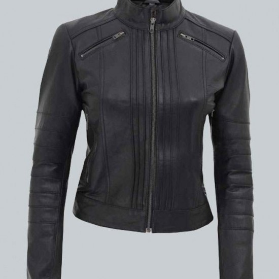 Womens Bergamo Black Slim Fit Genuine Leather Jacket