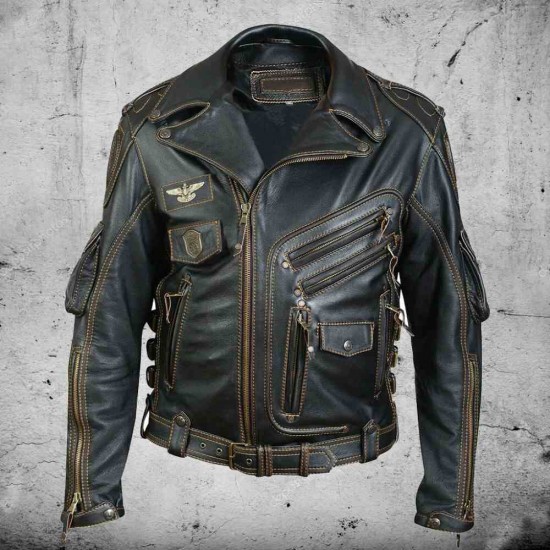 Men's Genuine Cowhide Premium Leather Motorcycle Top Biker Leather Jacket