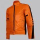 Orange Biker Style Leather Jacket Men