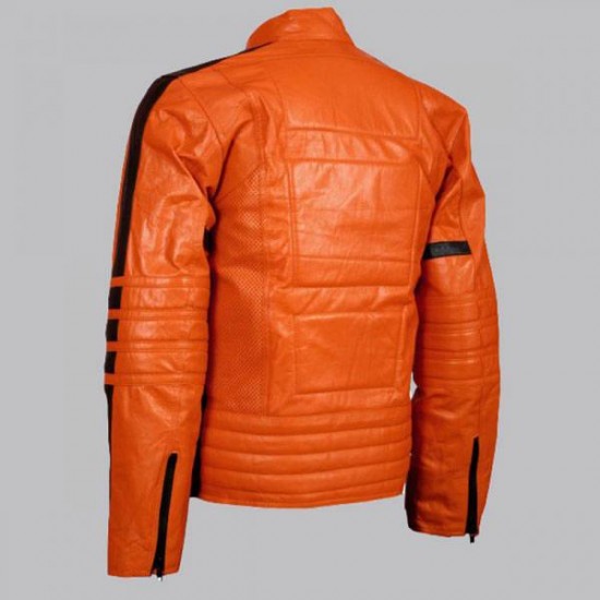 Orange Biker Style Leather Jacket Men