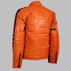 Orange Biker Style Leather Jacket Men