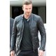 Black Quilted Genuine Leather Biker David Beckham Jacket