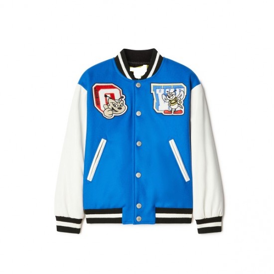 Mens Blue College Off White Varsity Jacket