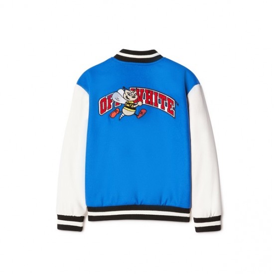 Mens Blue College Off White Varsity Jacket