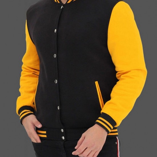 Yellow And Black Button Up Varsity Baseball Jacket