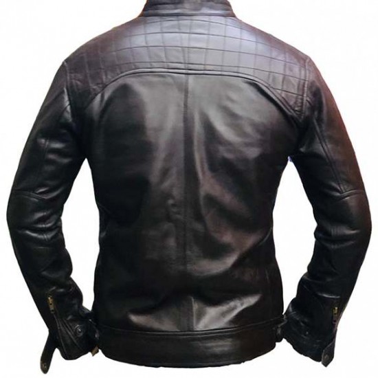 New Mens Quilted Cafe Racer Biker Leather Jacket