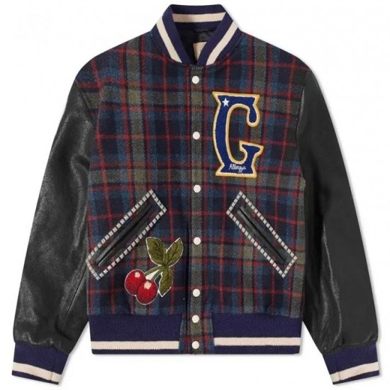 Mens Check Wool Varsity Jacket