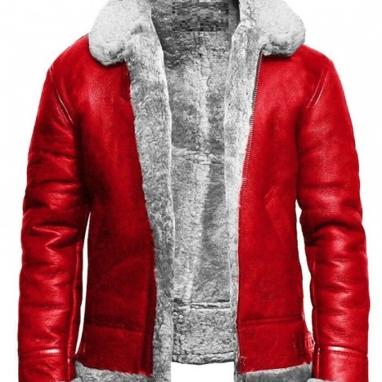 Red A2 Bomber Aviator With Real Fur Collar Christmas Holiday Genuine Leather Jacket