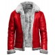 Red A2 Bomber Aviator With Real Fur Collar Christmas Holiday Genuine Leather Jacket