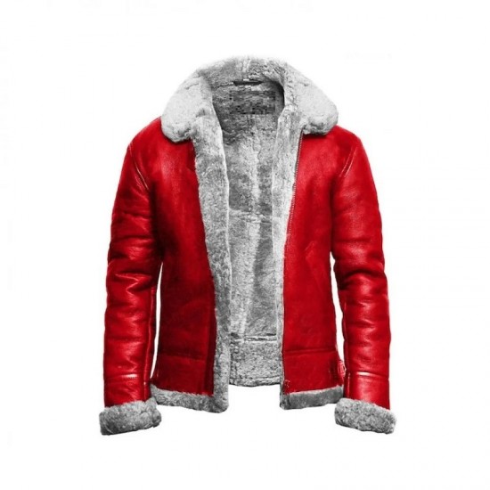 Red A2 Bomber Aviator With Real Fur Collar Christmas Holiday Genuine Leather Jacket