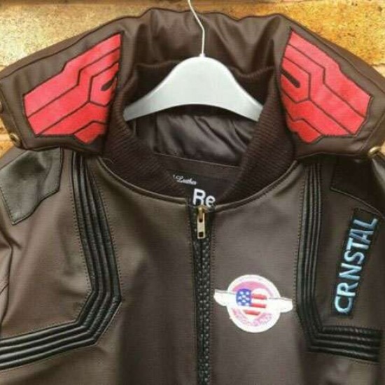 Cyberpunk 2077 Costume Jacket Mens Brown Leather Embroidery Coat