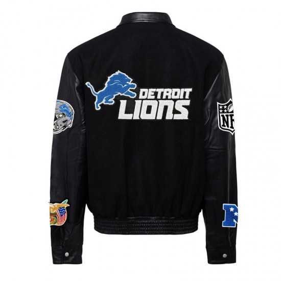 Detroit Lions Black Biker Varsity Jacket