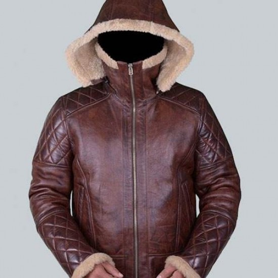 New Mens Bomber B3 Diamond Quilted Real Shearling Leather Jacket