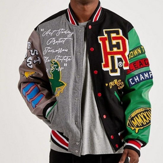 First Row Men's Chenille Patches At Front Varsity Jacket