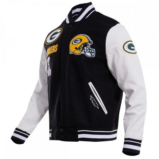 Green Bay Packers Black And White Wool Varsity Jacket