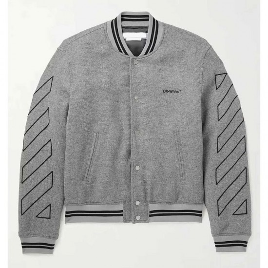 Grey Off White Varsity Wool Jacket