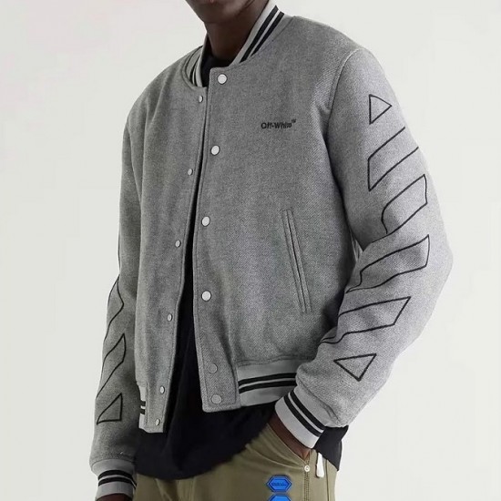 Grey Off White Varsity Wool Jacket