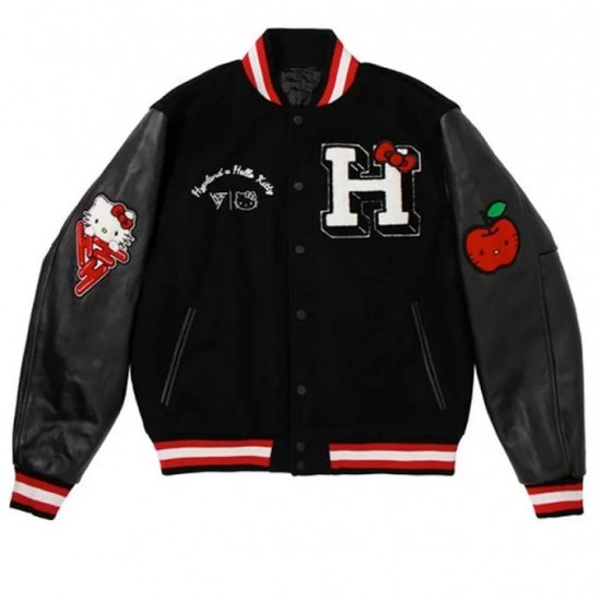 Hello Kitty Apples Wool Black Varsity Jacket