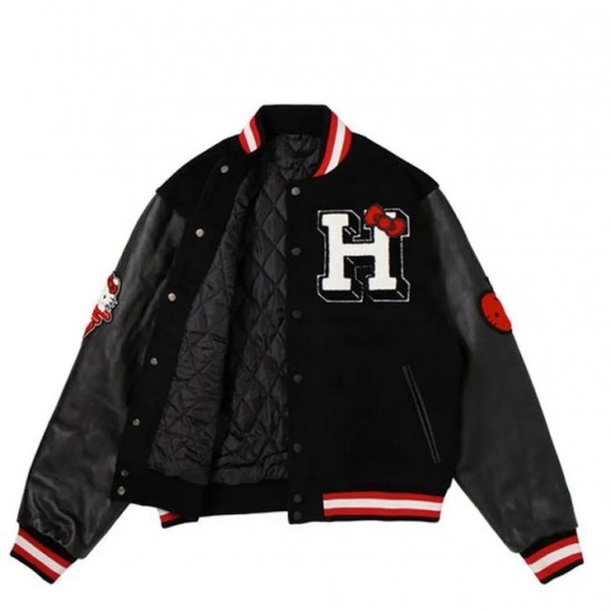 Hello Kitty Apples Wool Black Varsity Jacket