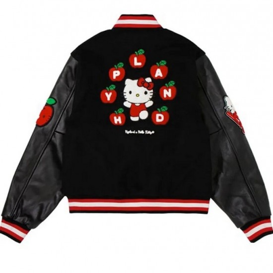 Hello Kitty Apples Wool Black Varsity Jacket