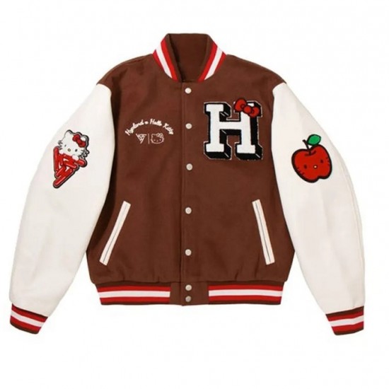 Hello Kitty Apples Wool Brown Varsity Jacket