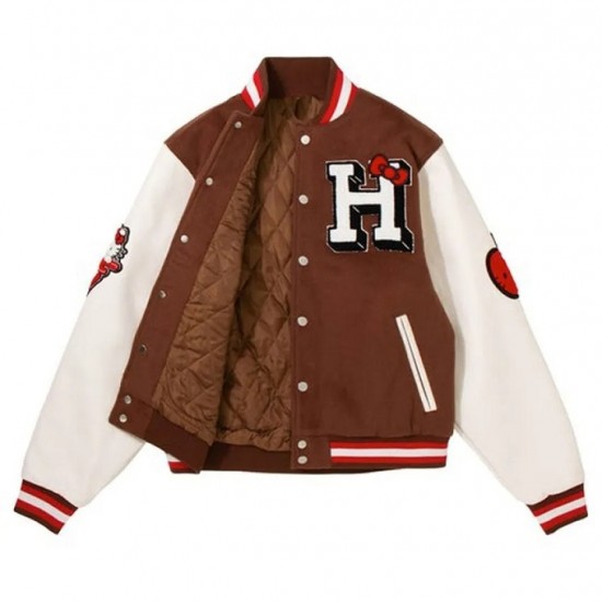 Hello Kitty Apples Wool Brown Varsity Jacket