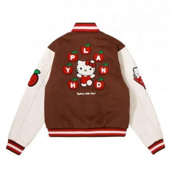 Hello Kitty Apples Wool Brown Varsity Jacket