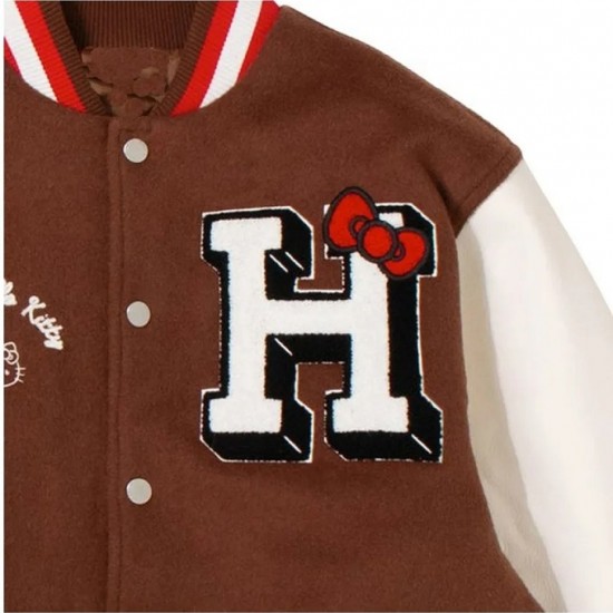 Hello Kitty Apples Wool Brown Varsity Jacket