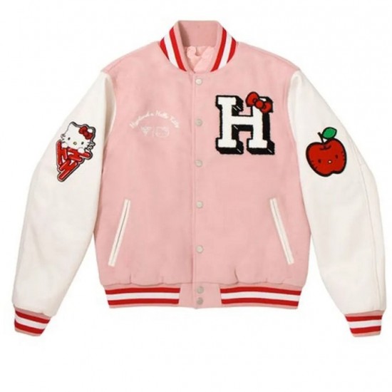 Hello Kitty Apples Wool Pink Varsity Jacket