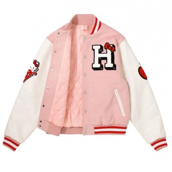 Hello Kitty Apples Wool Pink Varsity Jacket