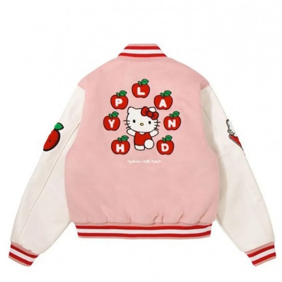 Hello Kitty Apples Wool Pink Varsity Jacket