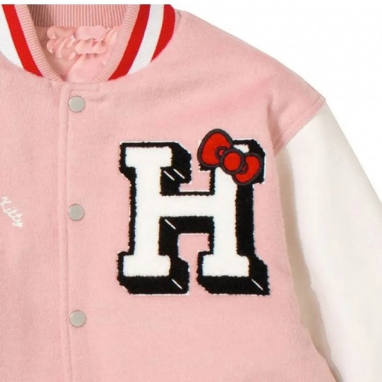 Hello Kitty Apples Wool Pink Varsity Jacket