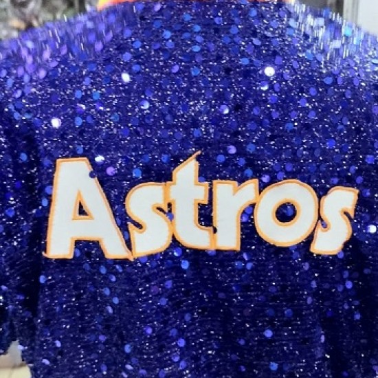 Womens Houston ASTROS SEQUIN Jacket Bomber Sparky Glitter Moon light Blue Jacket