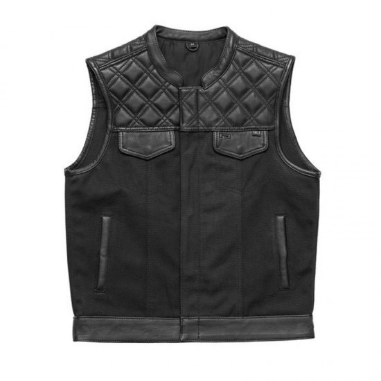 Hunt Club Leather Builder Black Double Diamond Quilted Motorcycle Stinger Biker Vest