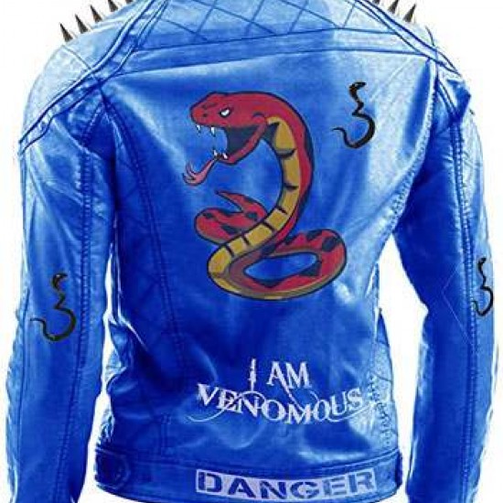 I Am Venomous Last Bite Snake Logo Danger Studded Biker Leather Jacket