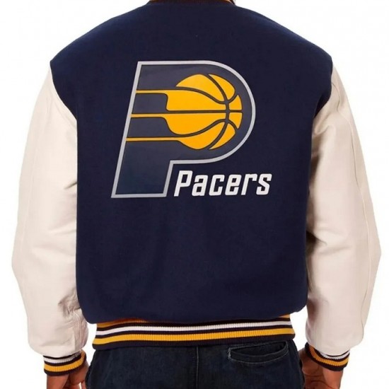 Indiana Pacers Navy and White Varsity Jacket