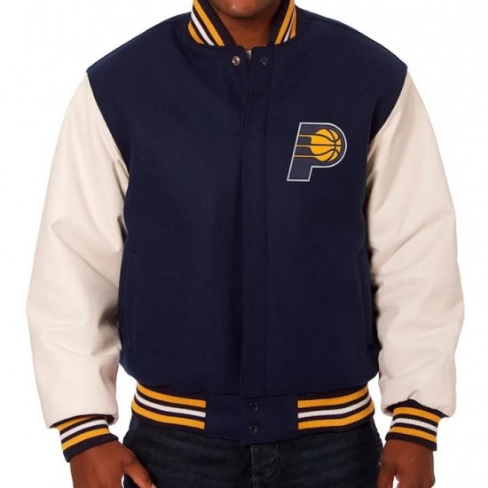 Indiana Pacers Navy and White Varsity Jacket