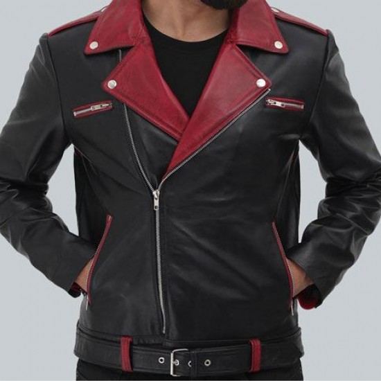 Jimmy Mens Black and Maroon Moto Jacket