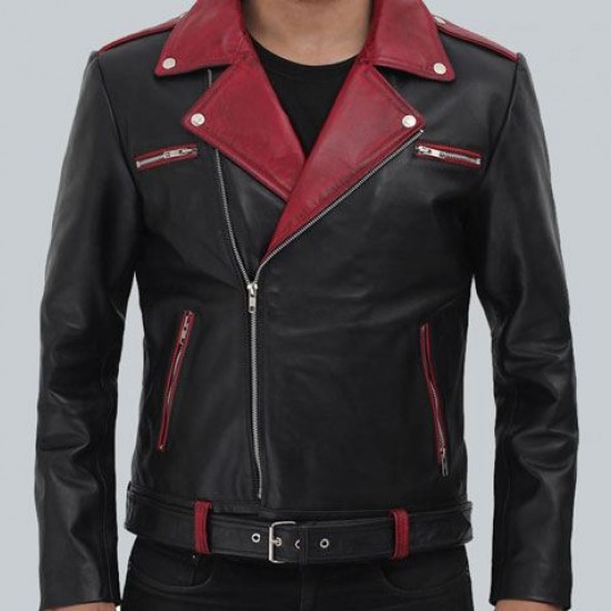 Jimmy Mens Black and Maroon Moto Jacket