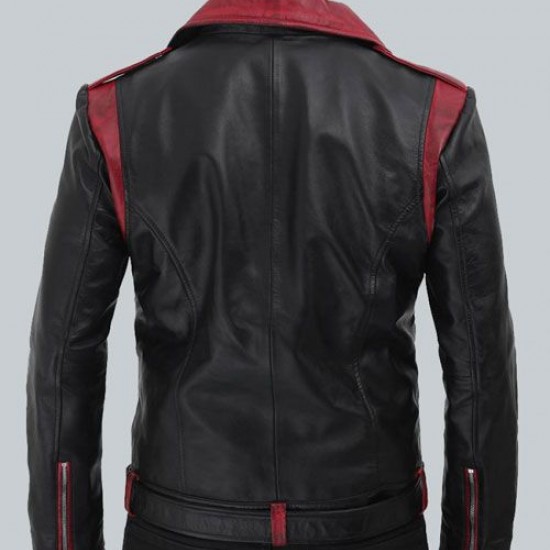 Jimmy Mens Black and Maroon Moto Jacket