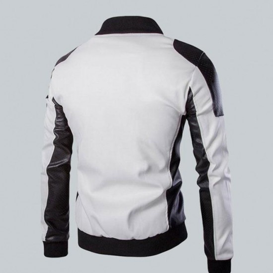 Joliet White Leather Perforated Jacket Mens