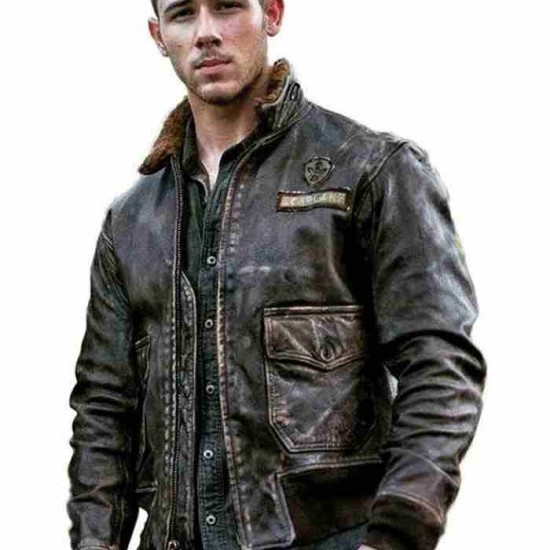 Jumanji 2 Nick Jonas Bomber Leather Jacket