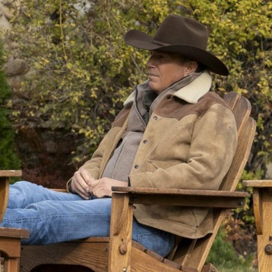 Kevin Costner Yellowstone Series Season 3 Shearling Jacket